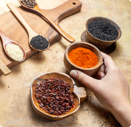 close up different spices lined bowls 1 (2)